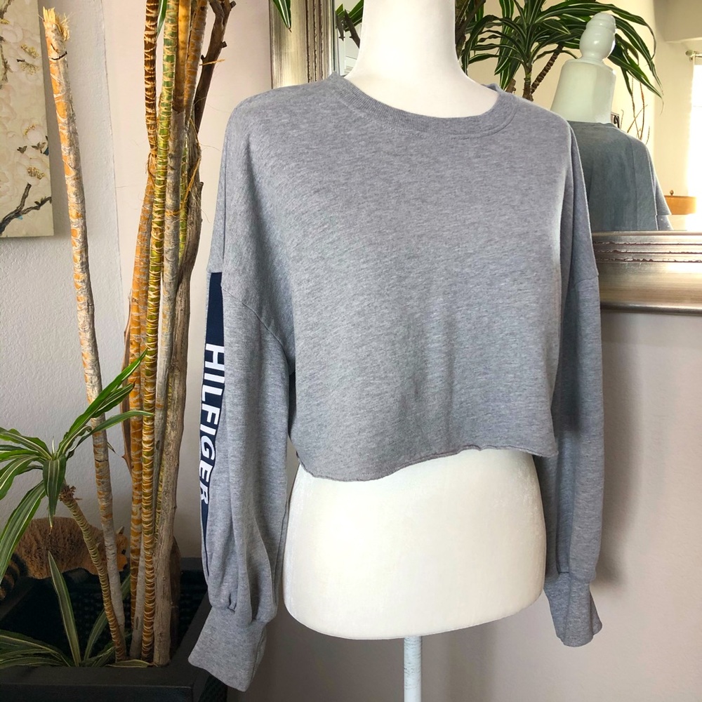 TOMMY HILFIGER Grey Balloon Sleeve Crop Sweatshirt